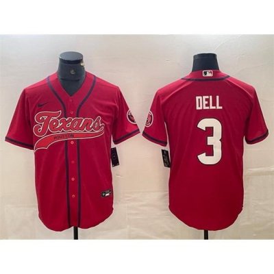 Men Houston Texans 3 Tank Dell Red With Patch Cool Base Stitched Baseball Jersey