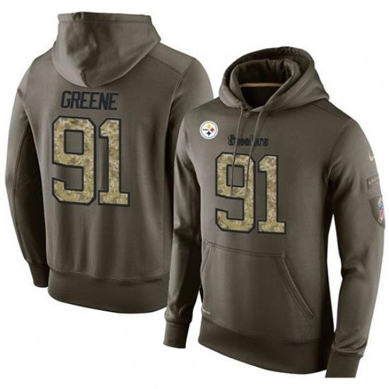 NFL Nike Pittsburgh Steelers 91 Kevin Greene Green Salute To Service Mens Pullover Hoodie