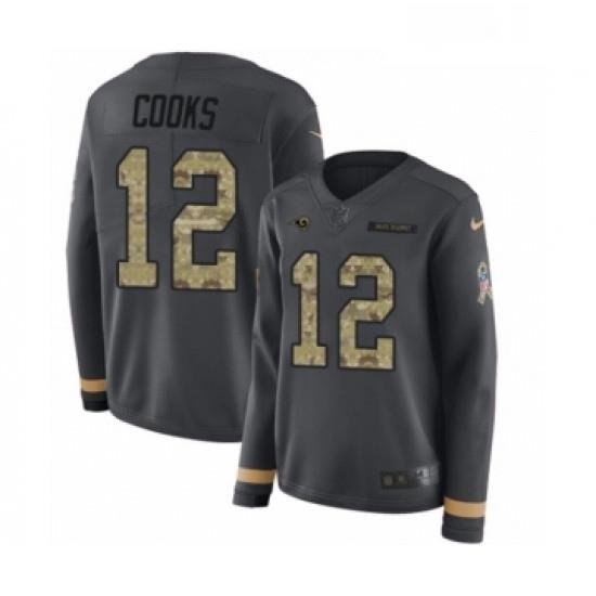 Womens Nike Los Angeles Rams 12 Brandin Cooks Limited Black Salute to Service Therma Long Sleeve NFL Jersey