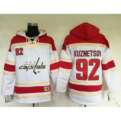 Men Washington Capitals 92 Evgeny Kuznetsov White Sawyer Hooded Sweatshirt Stitched NHL Jersey