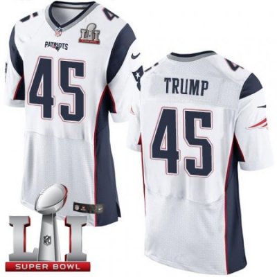 Nike Patriots #45 Donald Trump White Super Bowl LI 51 Mens Stitched NFL Elite Jersey