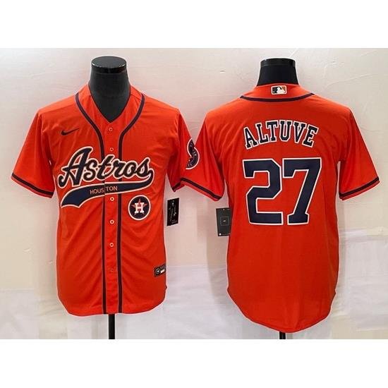 Men Houston Astros 27 Jose Altuve Orange With Patch Cool Base Stitched Baseball Jersey