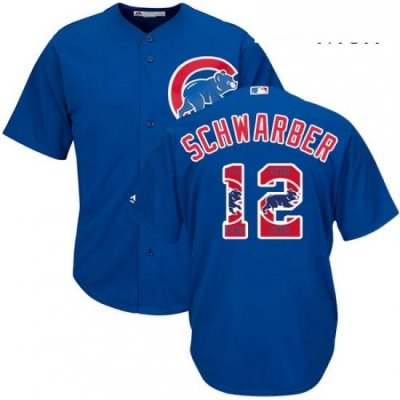 Mens Majestic Chicago Cubs 12 Kyle Schwarber Authentic Royal Blue Team Logo Fashion Cool Base MLB Jersey