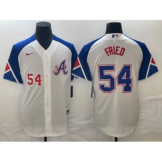 Men's Atlanta Braves #54 Max Fried Number White 2023 City Connect Cool Base Stitched Jersey1