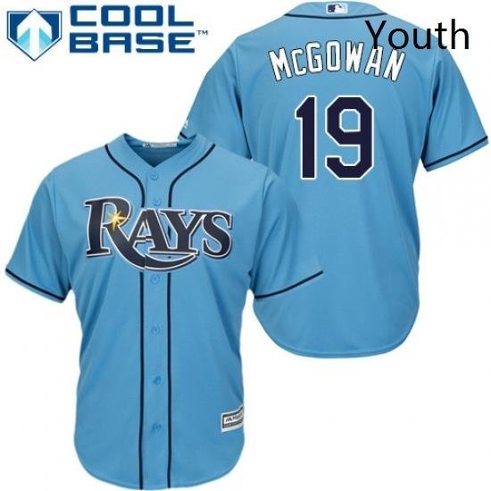 Youth Majestic Tampa Bay Rays 19 Dustin McGowan Replica Light Blue Alternate 2 Cool Base MLB Jersey