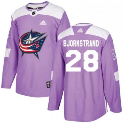 Youth Adidas Columbus Blue Jackets 28 Oliver Bjorkstrand Authentic Purple Fights Cancer Practice NHL Jersey