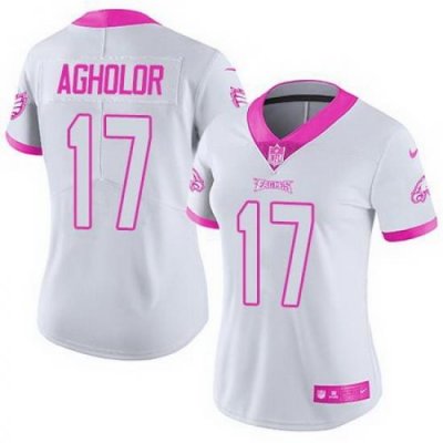 Nike Eagles #17 Nelson Agholor White Pink Womens Stitched NFL Limited Rush Fashion Jersey