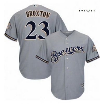 Mens Majestic Milwaukee Brewers 23 Keon Broxton Replica Grey Road Cool Base MLB Jersey