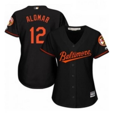 Womens Majestic Baltimore Orioles 12 Roberto Alomar Replica Black Alternate Cool Base MLB Jersey