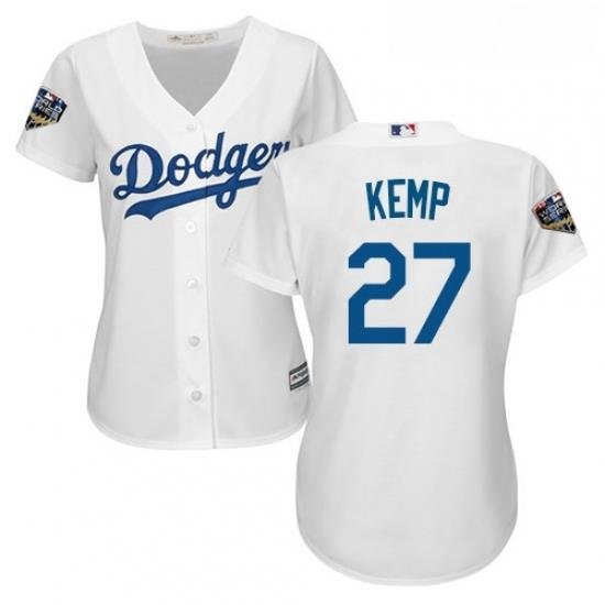 Womens Majestic Los Angeles Dodgers 27 Matt Kemp Authentic White Home Cool Base 2018 World Series MLB Jersey