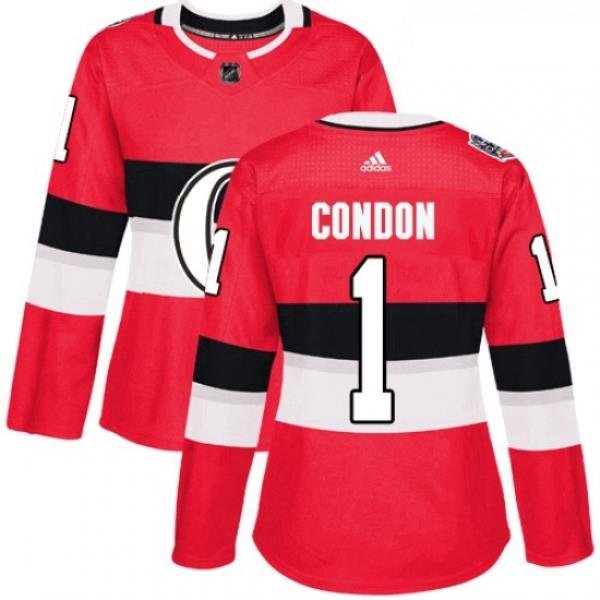 Womens Adidas Ottawa Senators 1 Mike Condon Authentic Red 2017 100 Classic NHL Jersey