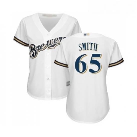 Womens Milwaukee Brewers 65 Burch Smith Replica White Alternate Cool Base Baseball Jersey