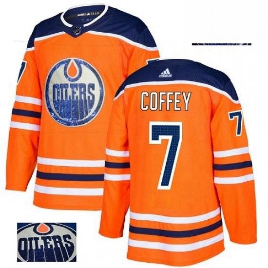 Mens Adidas Edmonton Oilers 7 Paul Coffey Authentic Orange Fashion Gold NHL Jersey