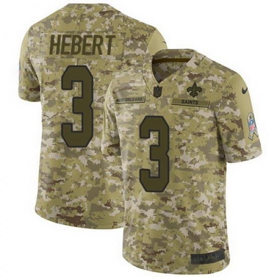 Nike Saints #3 Bobby Hebert Camo Mens Stitched NFL Limited 2018 Salute To Service Jersey