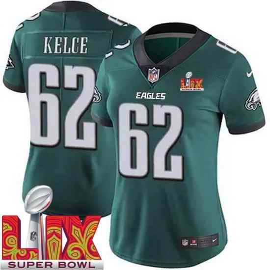 Women Philadelphia Eagles Jason Kelce #62 Green 2024 2025 Super Bowl LIX F U S E Stitched NFL Jersey