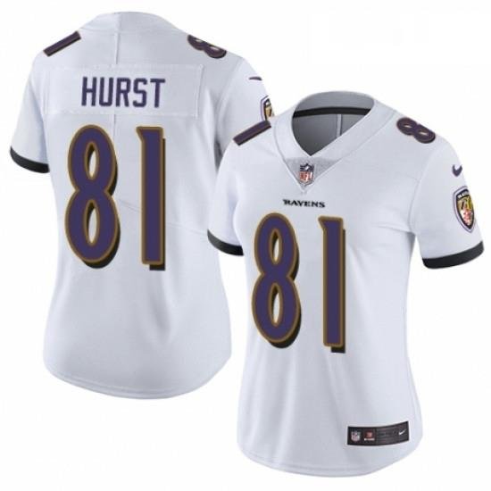 Womens Nike Baltimore Ravens 81 Hayden Hurst White Vapor Untouchable Elite Player NFL Jersey