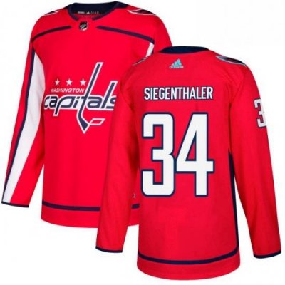 Mens Adidas Washington Capitals 34 Jonas Siegenthaler Authentic Red Home NHL Jersey