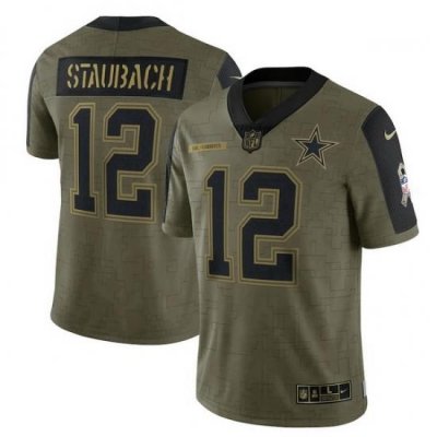 Men's Dallas Cowboys Roger Staubach Nike Olive 2021 Salute To Service Retired Player Limited Jersey