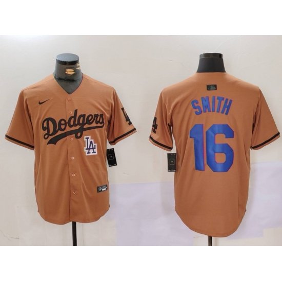 Men Los Angeles Dodgers 16 Will Smith Brown Cool Base Stitched Baseball Jersey 6