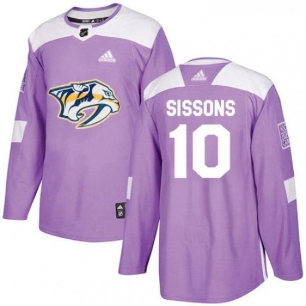 Youth Adidas Nashville Predators 10 Colton Sissons Authentic Purple Fights Cancer Practice NHL Jersey