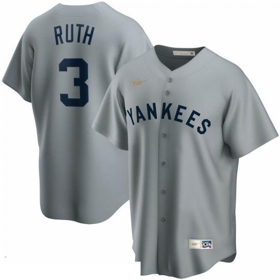 Men NeW York Yankees 3 Babe Ruth Nike Road CooperstoWn Collection Player MLB Jersey Gray