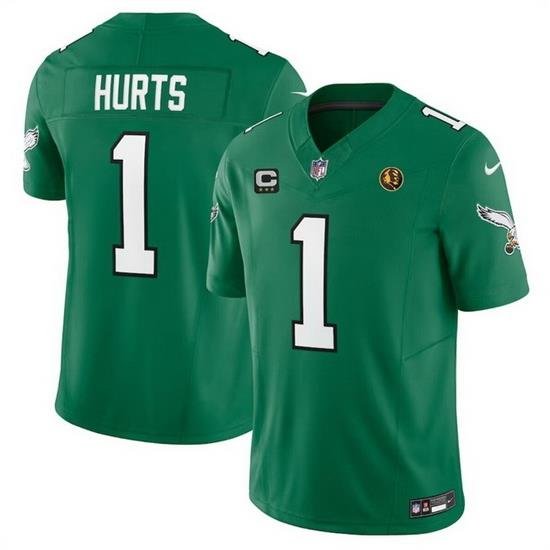 Men Philadelphia Eagles 1 Jalen Hurts Green 2023 F U S E  Throwback With 3 Star C Patch And John Madden Patch Vapor Limited Stitched Football Jersey