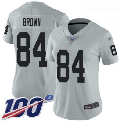 Raiders #84 Antonio Brown Silver Women Stitched Football Limited Inverted Legend 100th Season Jersey