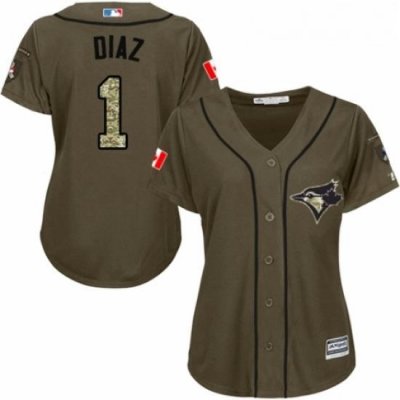 Womens Majestic Toronto Blue Jays 1 Aledmys Diaz Authentic Green Salute to Service MLB Jersey