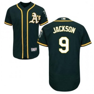 Mens Majestic Oakland Athletics 9 Reggie Jackson Green Alternate Flex Base Authentic Collection MLB Jersey