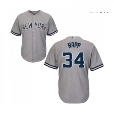 Mens New York Yankees 34 JA Happ Replica Grey Road Baseball Jersey