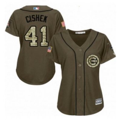 Womens Majestic Chicago Cubs 41 Steve Cishek Replica Green Salute to Service MLB Jersey