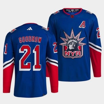 Men New York Rangers 21 Barclay Goodrow Blue 2022 Reverse Retro Stitched Jersey