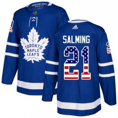 Youth Adidas Toronto Maple Leafs 21 Borje Salming Authentic Royal Blue USA Flag Fashion NHL Jersey