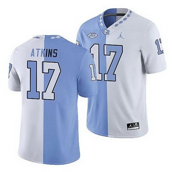 North Carolina Tar Heels Grayson Atkins College Football White Blue Split Edition Game Jersey