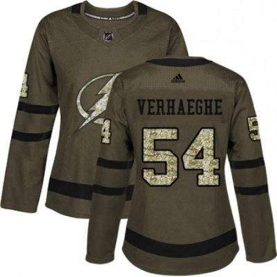 Womens Adidas Tampa Bay Lightning 54 Carter Verhaeghe Authentic Green Salute to Service NHL Jersey