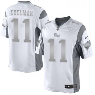 Mens Nike New England Patriots 11 Julian Edelman Limited White Platinum NFL Jersey