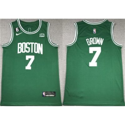 Men Boston Celtics 7 Jaylen Brown Green With NO 6 Patch Stitched Basketball Jersey