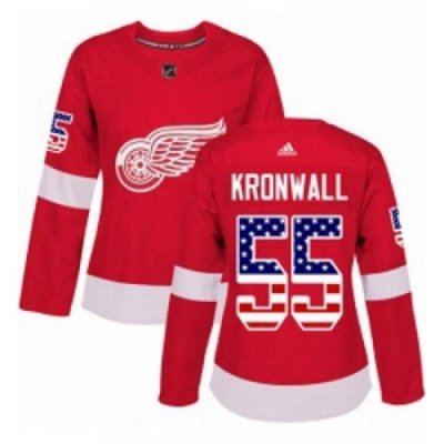 Womens Adidas Detroit Red Wings 55 Niklas Kronwall Authentic Red USA Flag Fashion NHL Jersey