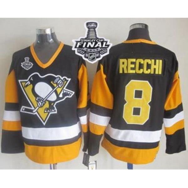 Penguins #8 Mark Recchi Black CCM Throwback 2017 Stanley Cup Final Patch Stitched NHL Jersey