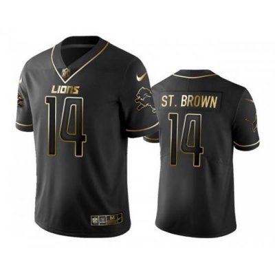 Men Detroit Lions 14 Amon Ra St  Brown Black Gold Edition Stitched Jersey