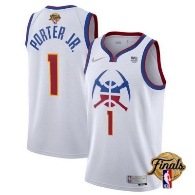 Men Denver Nuggets 1 Michael Porter Jr  White 2023 Finals Earned Edition Stitched Basketball Jersey