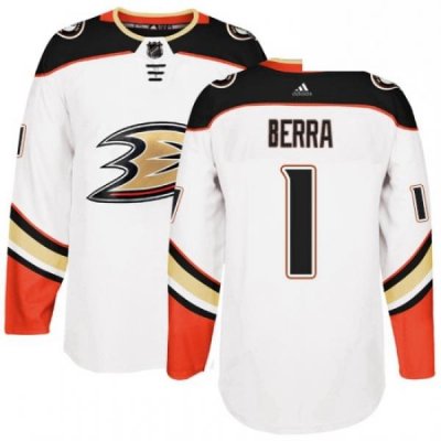 Mens Adidas Anaheim Ducks 1 Reto Berra Authentic White Away NHL Jersey