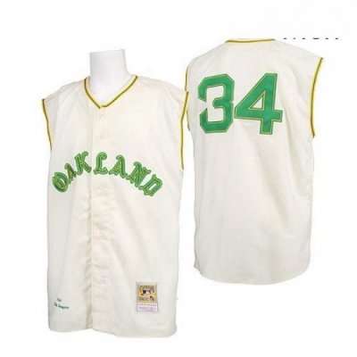 Mens Mitchell and Ness 1968 Oakland Athletics 34 Rollie Fingers Authentic Cream Throwback MLB Jersey