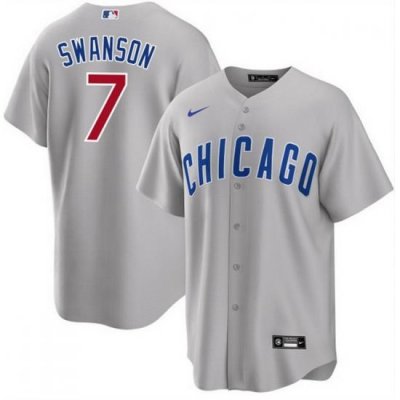 Men Chicago Cubs 7 Dansby SWanson Grey Cool Base Stitched Baseball Jersey