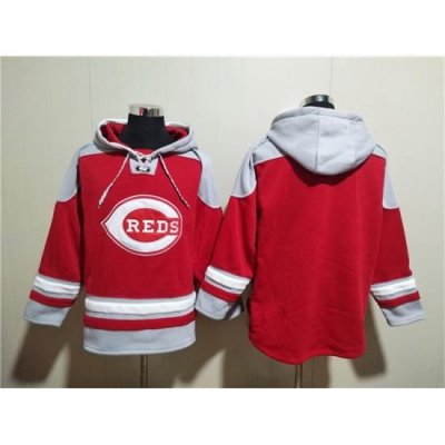 Men Cincinnati Reds Blank Red Ageless Must Have Lace Up Pullover Hoodie