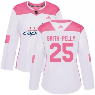 Womens Adidas Washington Capitals 25 Devante Smith Pelly Authentic WhitePink Fashion NHL Jersey