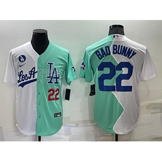 Men Los Angeles Dodgers 22 Bad Bunny 2022 All Star White Green Cool Base Jersey