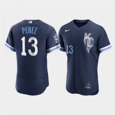 Men Kansas City Royals 13 Salvador Perez 2022 Navy City Connect Flex Base Stitched MLB jersey