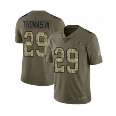 Mens Baltimore Ravens 29 Earl Thomas III Limited Olive Camo Salute to Service Football Jersey