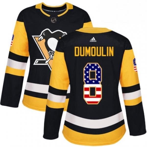 Womens Adidas Pittsburgh Penguins 8 Brian Dumoulin Authentic Black USA Flag Fashion NHL Jersey